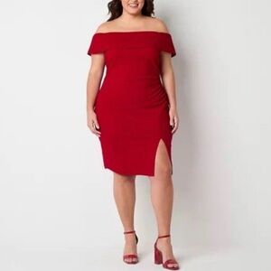 Premier Amour Womens Off The Shoulder Red Sleeveless Sheath Dress 20W NWT